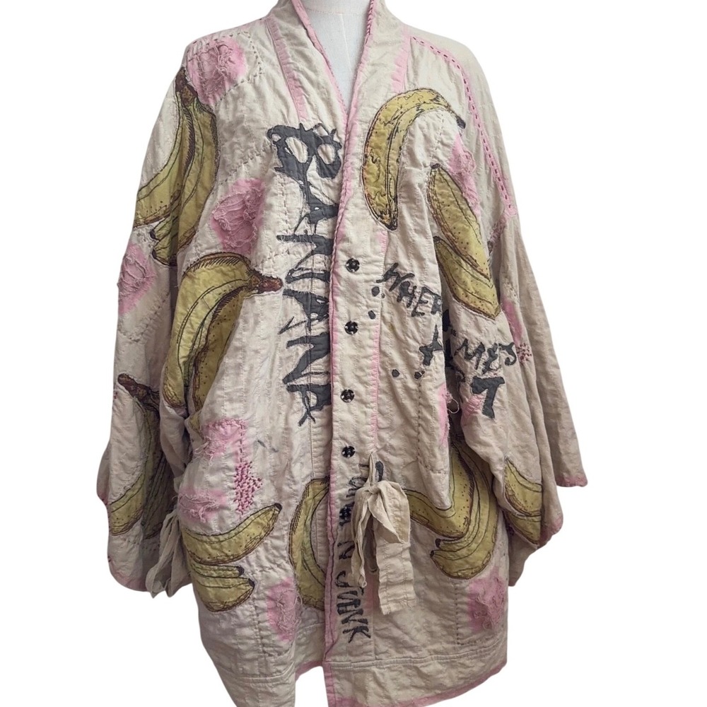 Magnolia Pearl Quilted Banana Jacket Pink Yellow with Tie + Snap Waist NWT